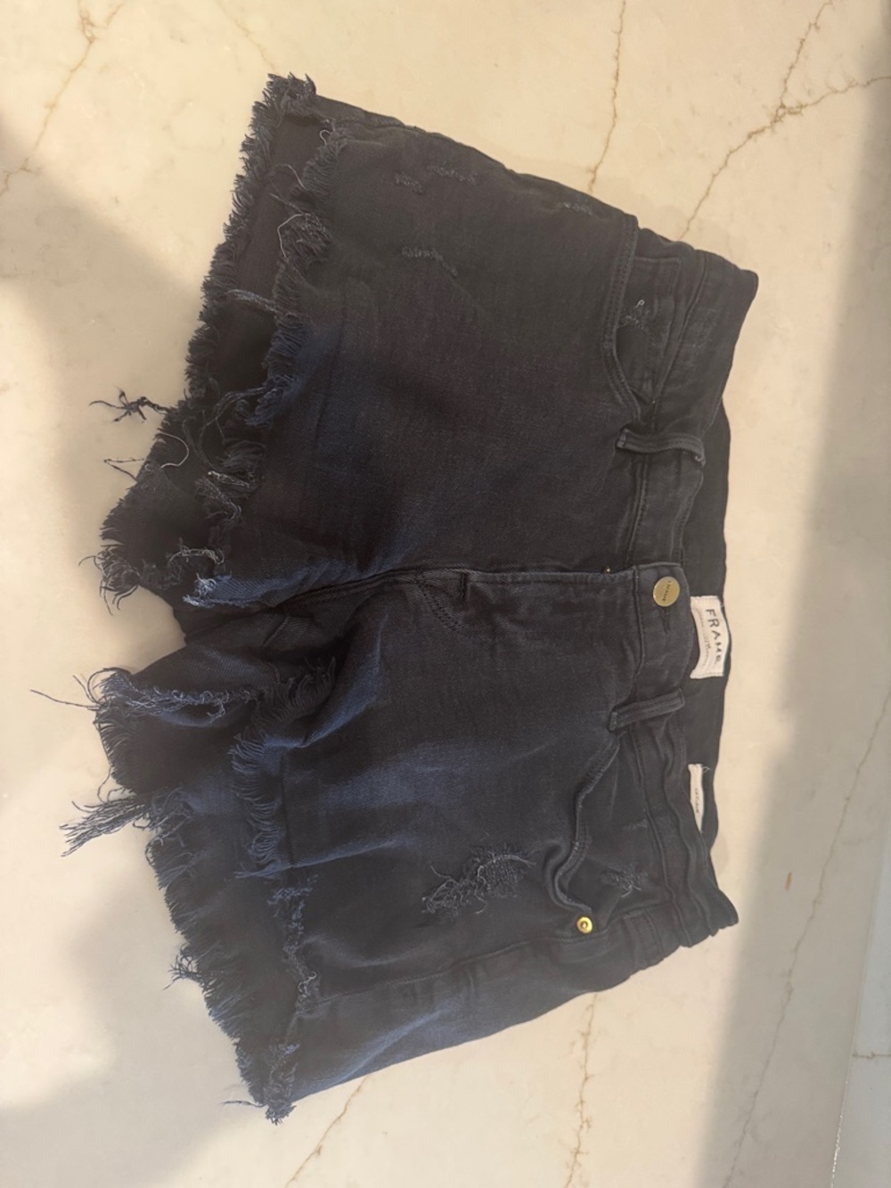 Le Cut Off Frame black denim shorts
